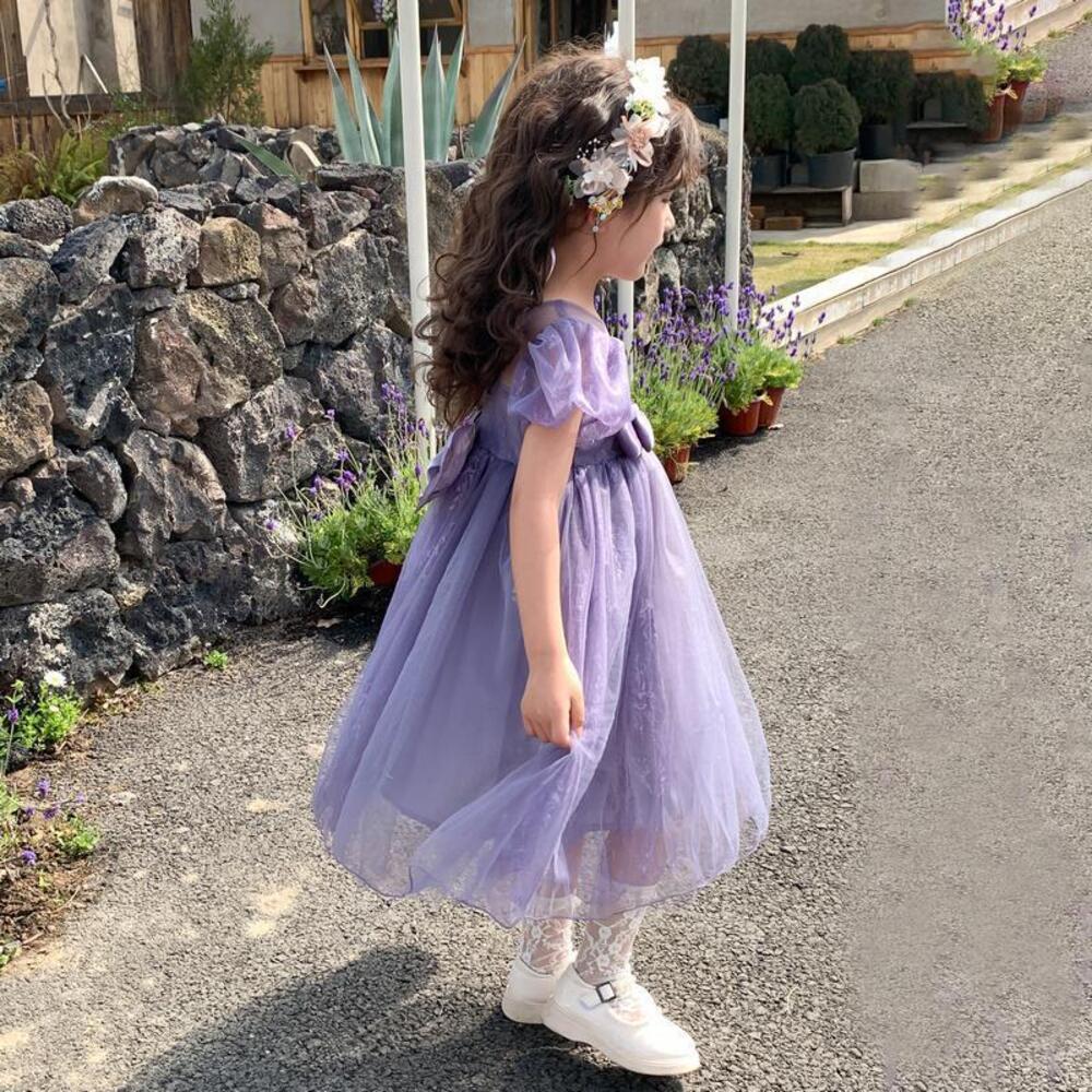 ピアノ発表会 結婚式用 子どもドレス パープルパフスリーブワンピース