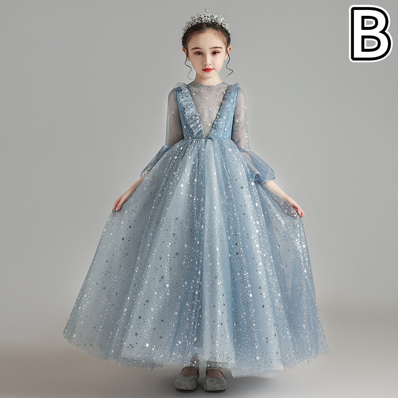 ピアノ発表会ドレス 女の子用星柄姫様ドレス結婚式発表会フォーマル衣装