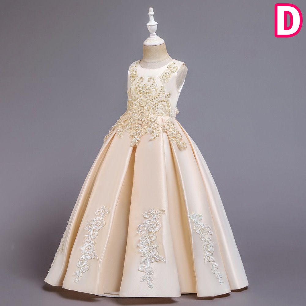ピアノ発表会ドレス 結婚式用 キッズドレス キッズ刺繍ドレス ノースリーブフォーマルドレス