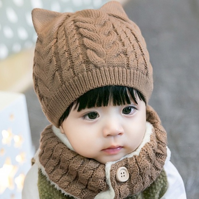 子ども服 子ども帽子 猫耳もこもこニット帽子
