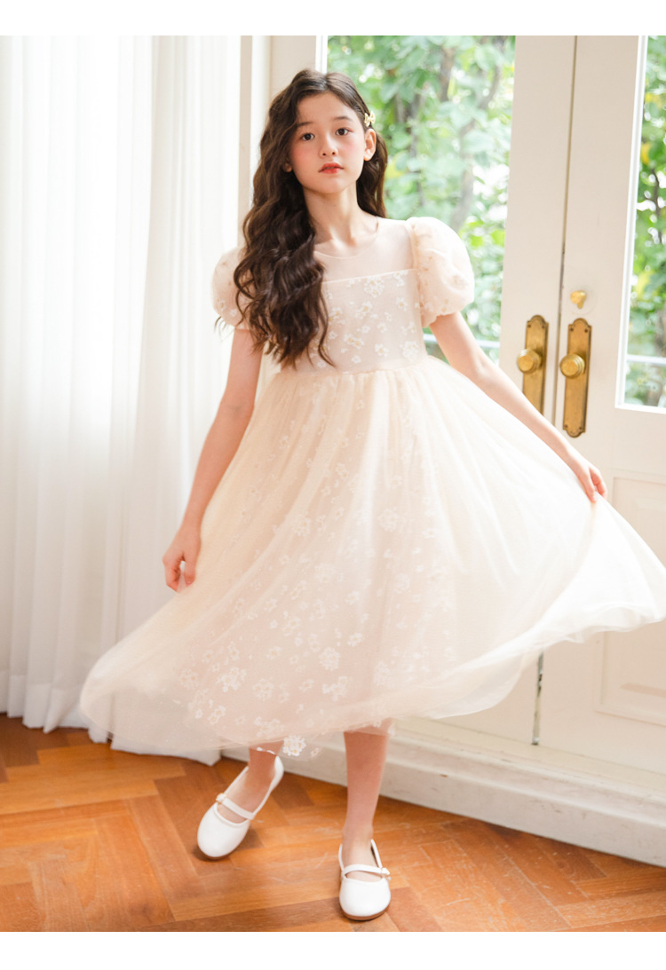 キッズドレス 小花柄チュールレイヤードワンピース