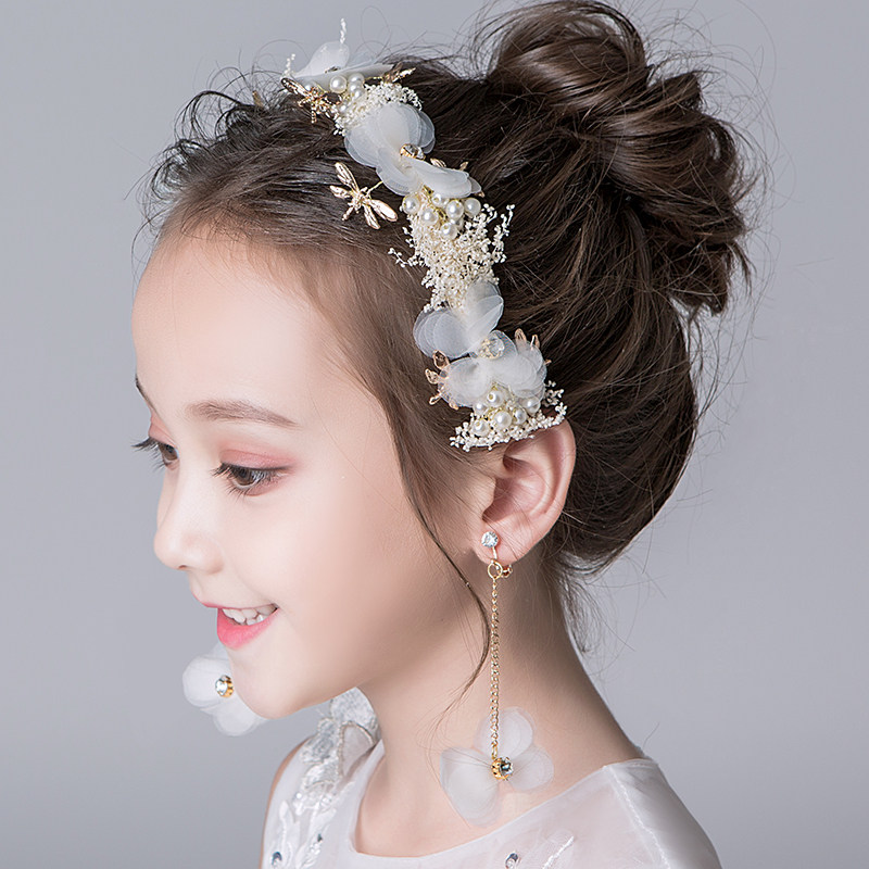 ピアノ発表会ドレス 花かんむり風パール付きヘアアクセサリーとイヤリングセット