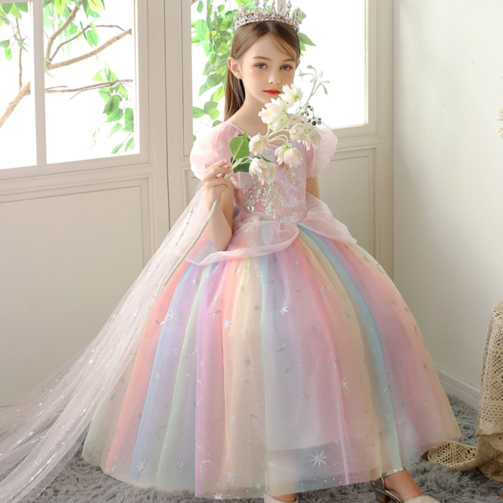 ピアノ発表会 結婚式用 子どもドレス 淡いレンボーカラー　フェアリードレス