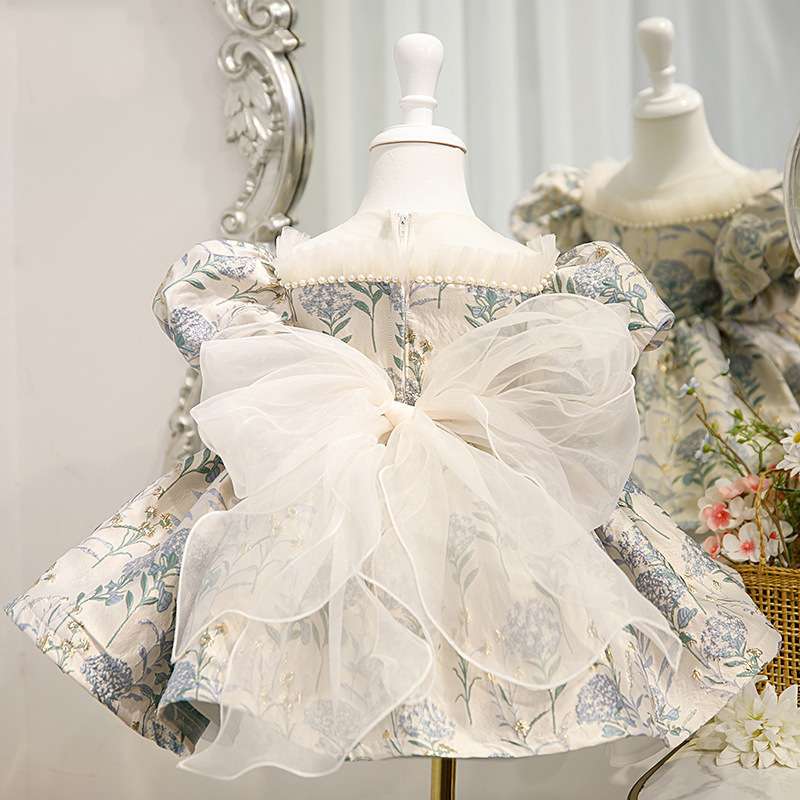 キッズドレス  花柄プリンセスドレス パフスリーブ