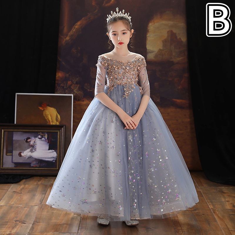 ピアノ発表会ドレス 女の子用星空刺繍プリンセスドレス発表会結婚式フォーマル