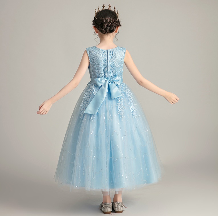 ピアノ発表会ドレス 結婚式 キッズドレス 女の子用 水色お姫様キッズドレス
