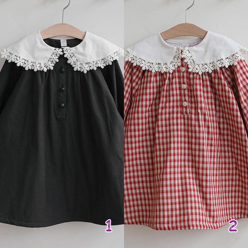 ピアノ発表会ドレス フリル襟付きピアノ発表会用ワンピース 長袖 2色展開 90-150センチ対応