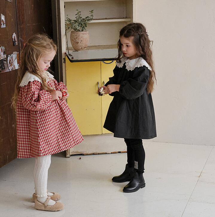 ピアノ発表会ドレス フリル襟付きピアノ発表会用ワンピース 長袖 2色展開 90-150センチ対応