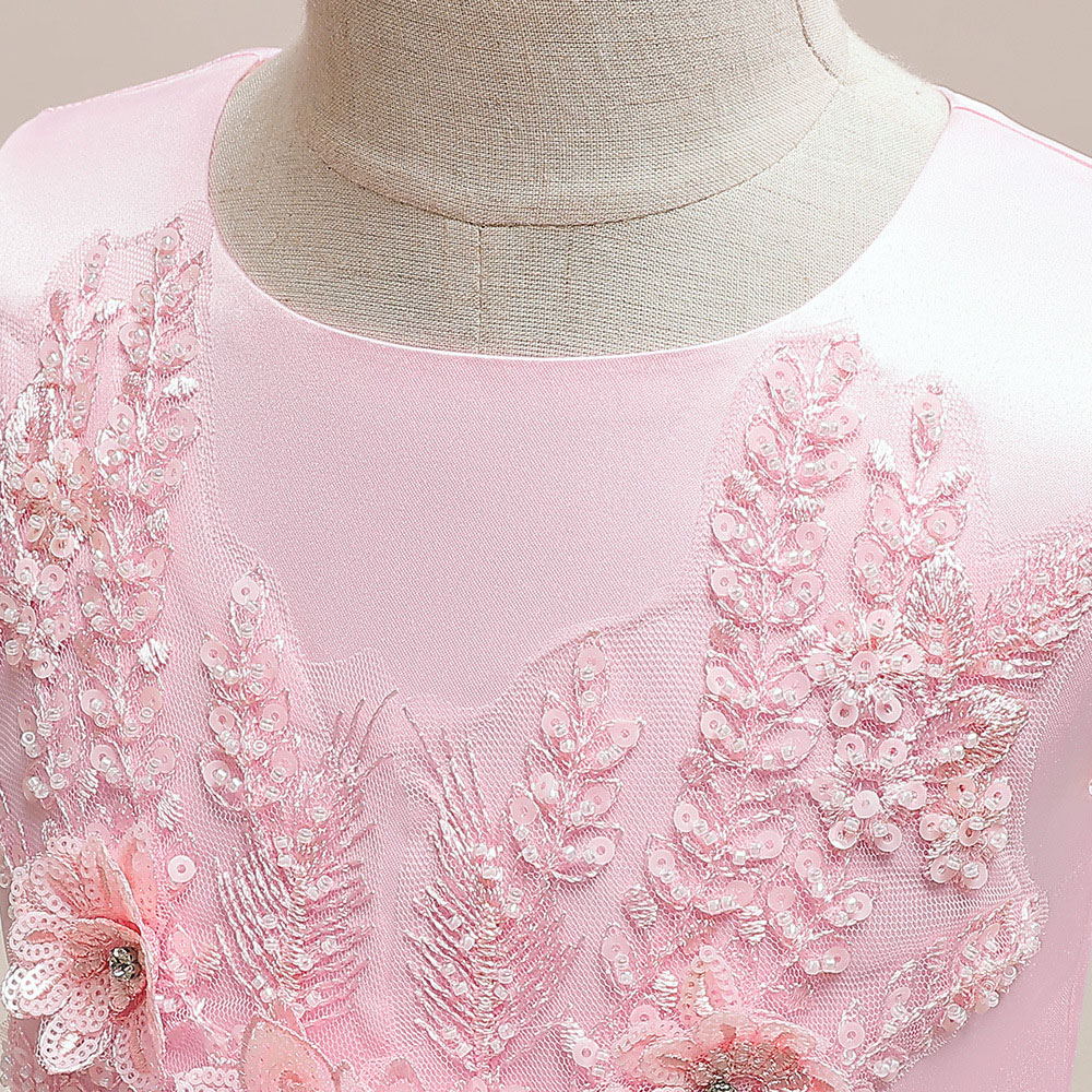 ピアノ発表会ドレス ピアノ発表会用ドレス 花刺繍 長袖 結婚式 誕生日 4色展開