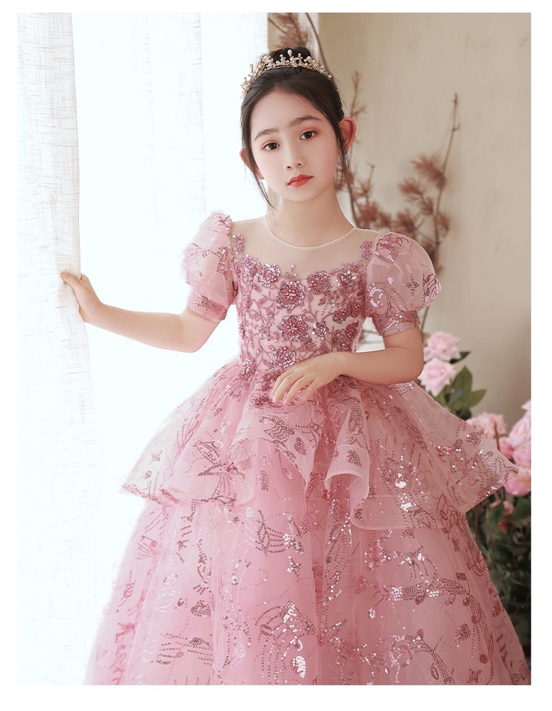 ピアノ発表会 結婚式用 子どもドレス ピンクフラワー　キッズドレス