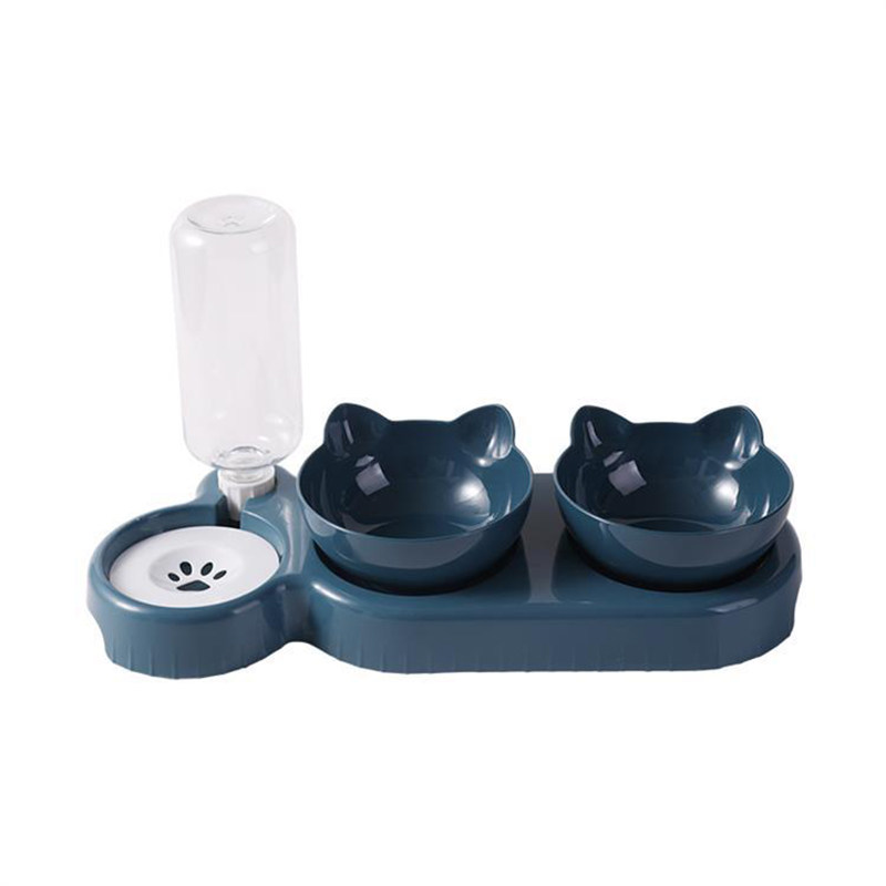 ペット食器 猫型耳付き3連食器ボウル自動給水セット