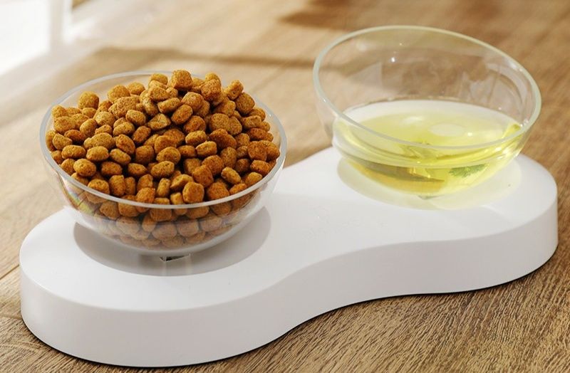 ペット食器 二十度傾斜角度調整機能付き猫犬兼用二皿食器台