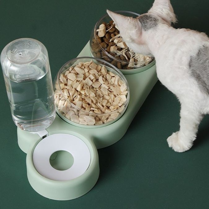 ペット食器 猫用傾斜角度付き分離式給水給餌器セット