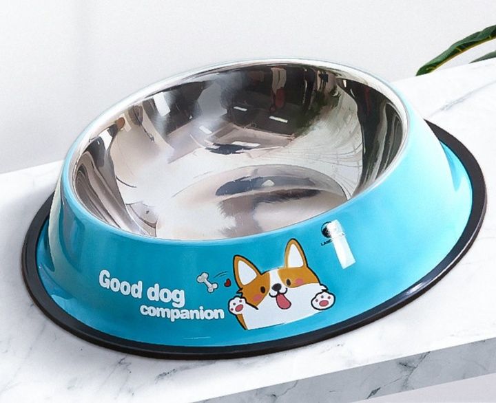 ペット食器 犬柄イラスト付き滑り止め加工ステンレスフードボウル