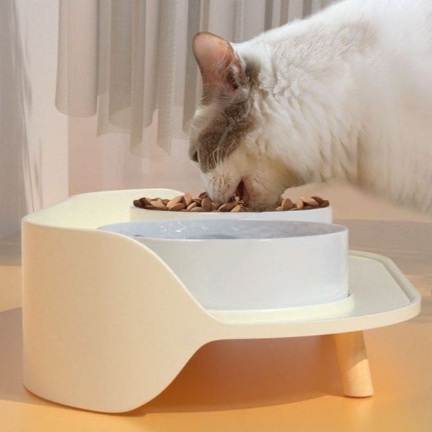 ペット食器 首を守る高さ調整付き猫用傾斜台座型食器