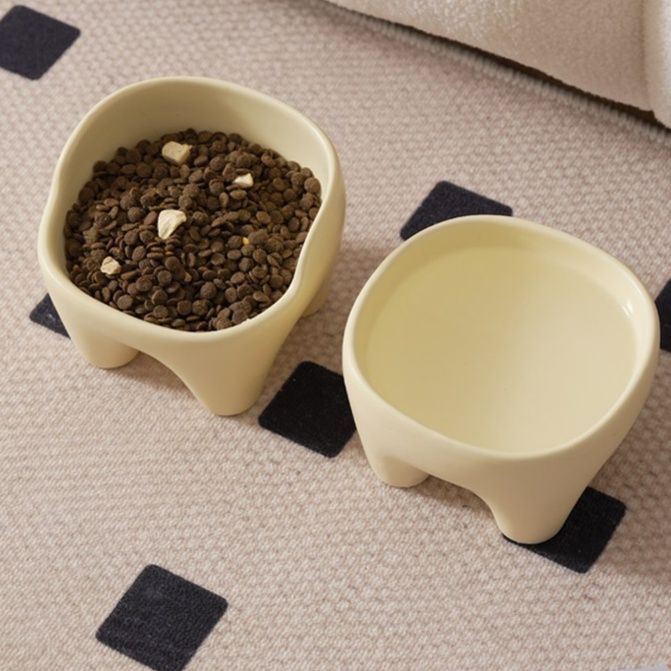 ペット食器 脚付き陶器製ペット用食器セット二個組