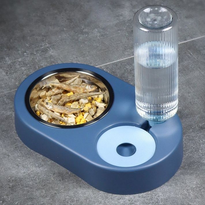 ペット食器 自動給水ボトル付きステンレス製ペット用二つ皿食器