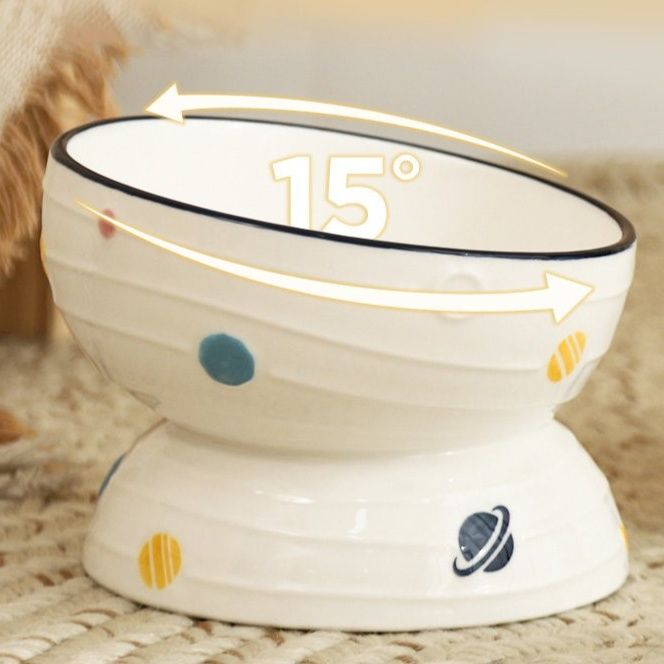 ペット食器 星柄15度傾斜台座付き陶器ペット食器