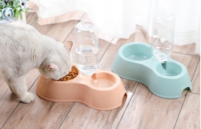 ペット食器 猫用自動給水機能付き二つ口ペット食器