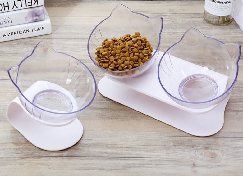 ペット食器 猫耳型透明ボウル 首への負担を軽減するペット食器