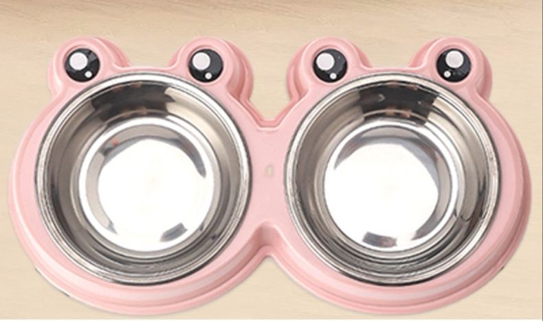 カエル型ダブルボウル ステンレス製ペット食器