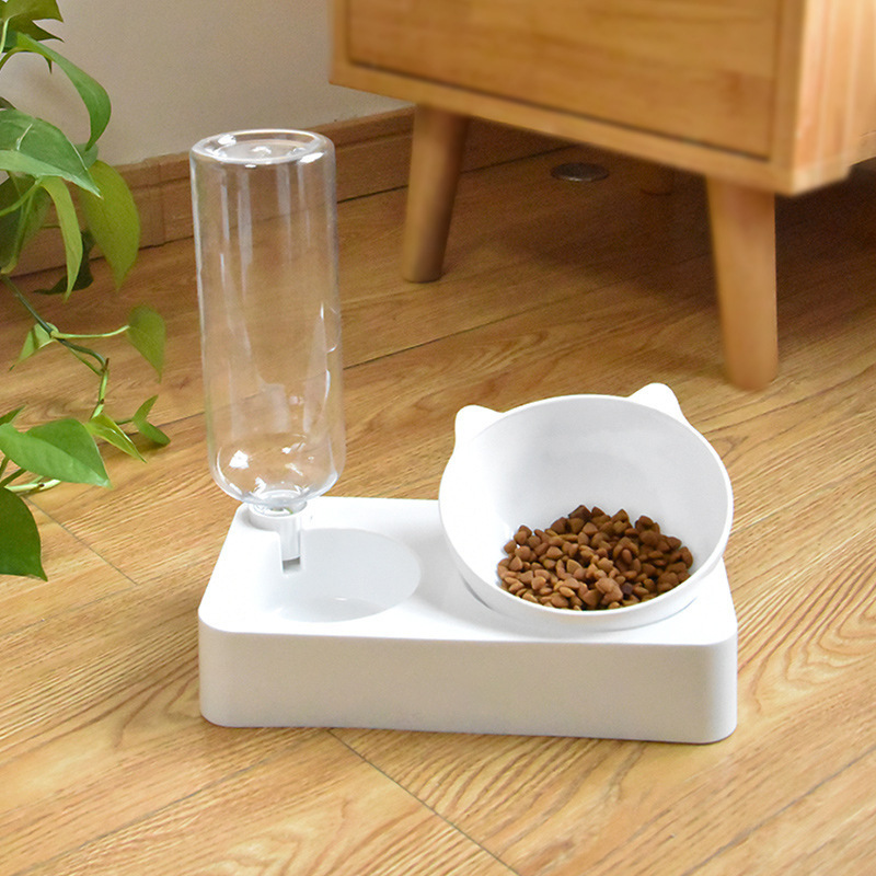 ペット食器 猫耳デザイン自動給水付き二槽式ペット食器