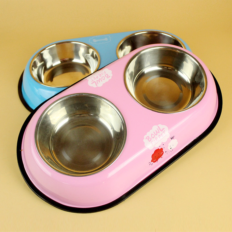 ペット食器 ステンレス製ダブルボウル付きペット用食器セット