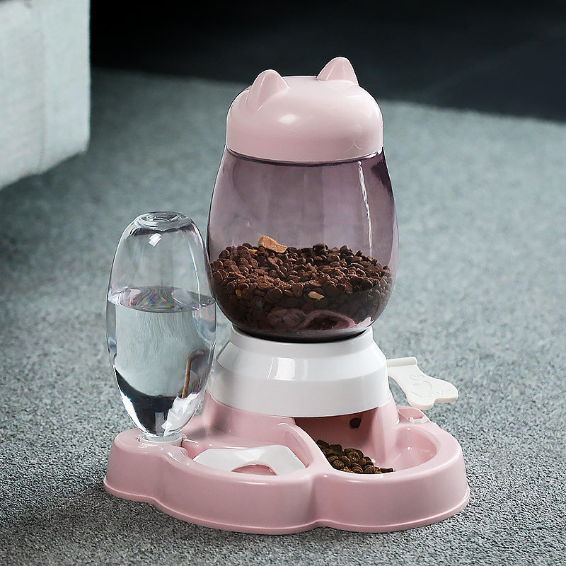 ペット食器 自動給餌給水器付き猫耳デザイン二段式ペット食器