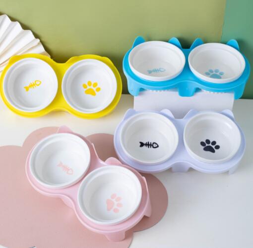 猫用二連フードトレー付きペット食器スタンド