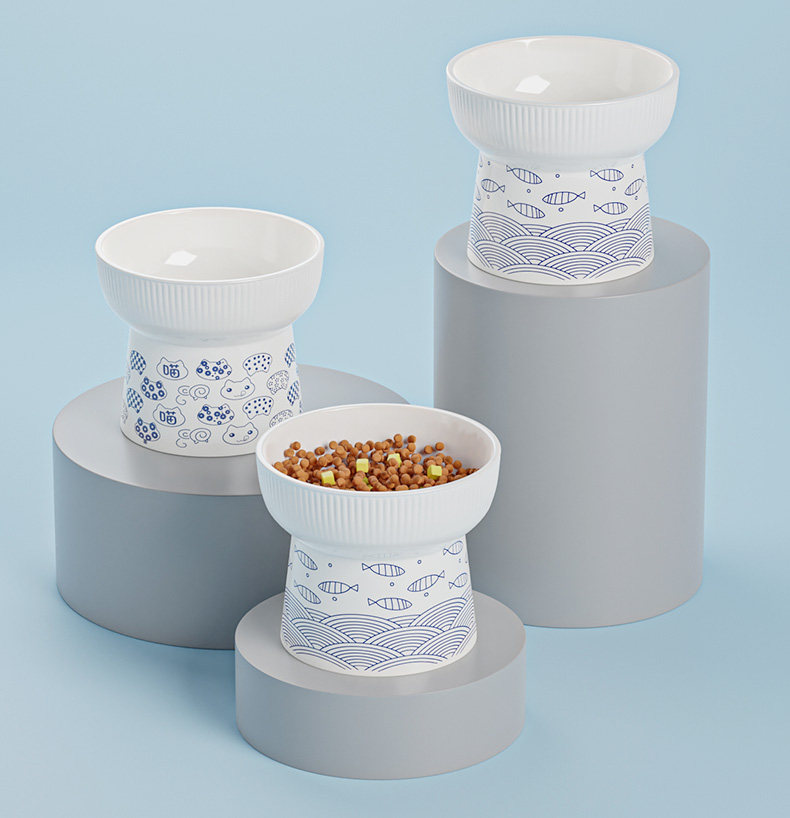 ペット食器 和風絵柄の高台ペット食器陶器ボウル