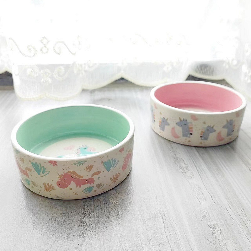 ペット食器 ユニコーン柄がかわいい猫用陶器製食器ボウル