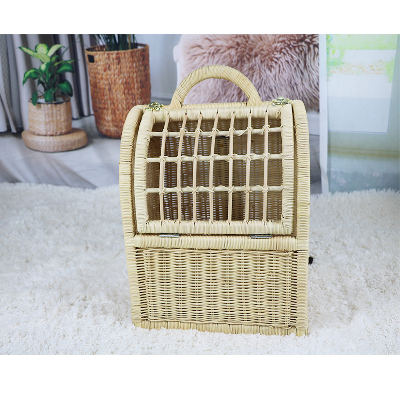 ペット キャリー 天然籐編み手提げ型小動物専用移動かご