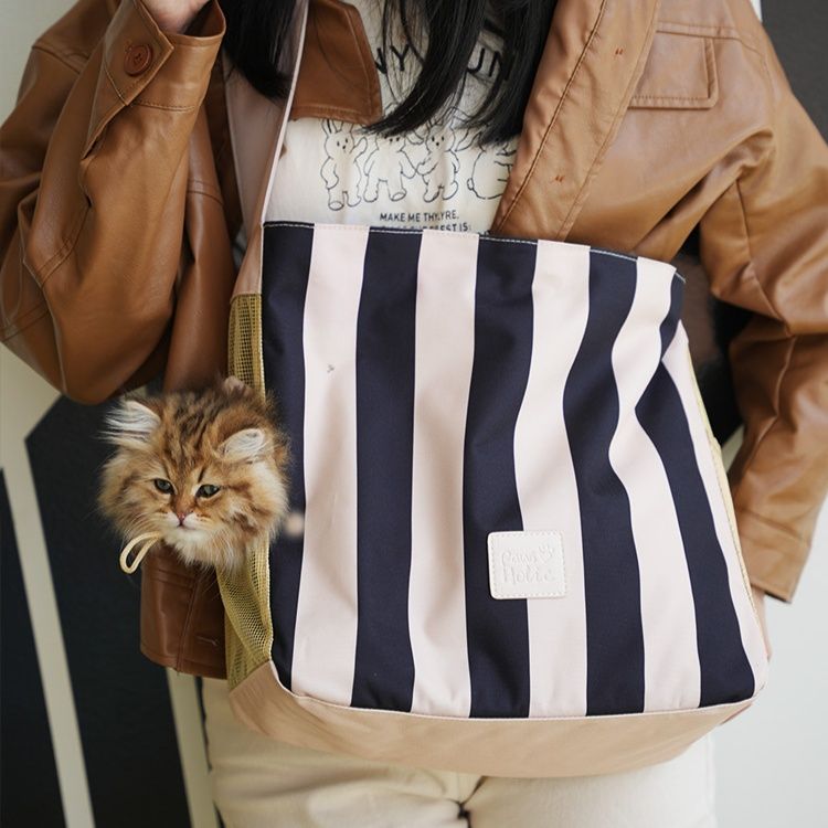 ペット キャリー おしゃれな猫用ストライプトートキャリー