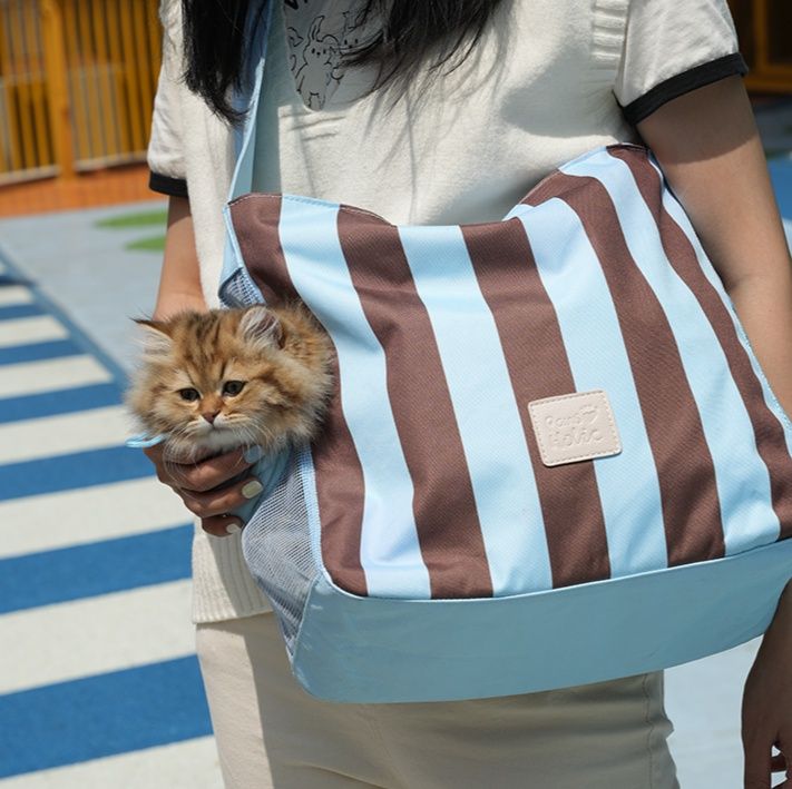 ペット キャリー おしゃれな猫用ストライプトートキャリー