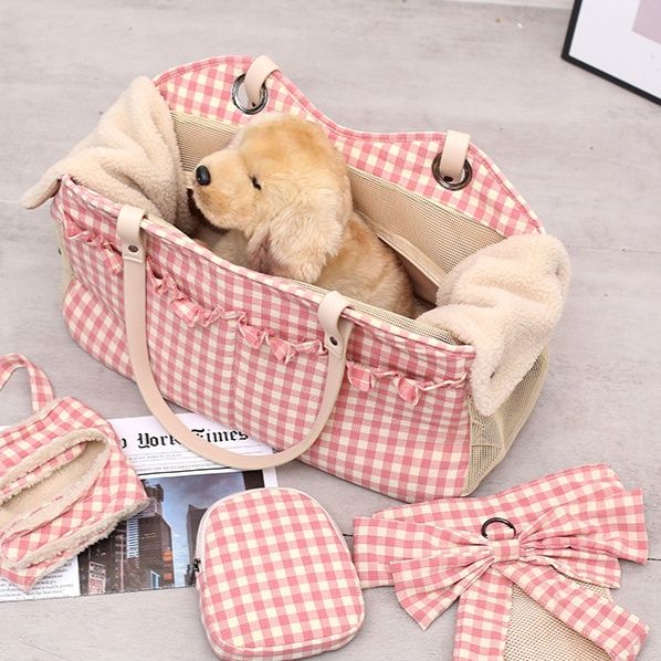 ペット キャリー 犬用 もこもこチェック柄おでかけバッグ