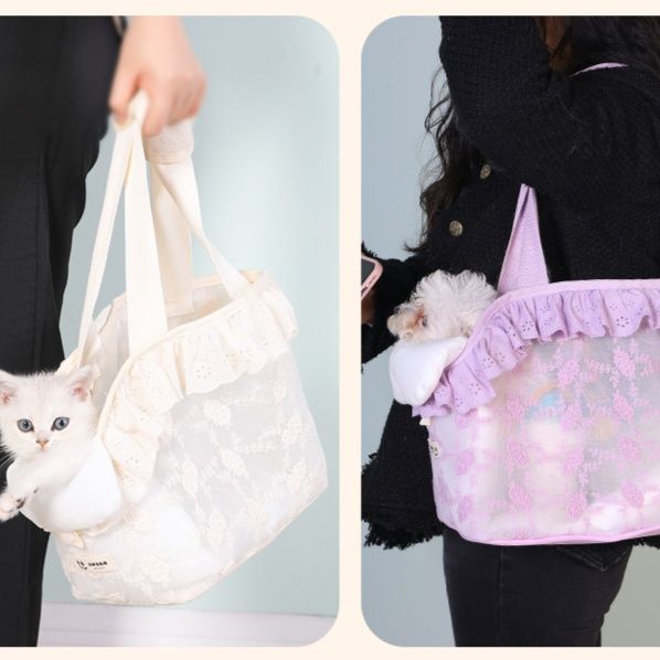 ペット キャリー レース飾り猫用おでかけバッグ