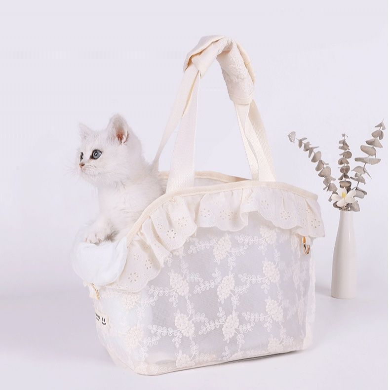 ペット キャリー レース飾り猫用おでかけバッグ