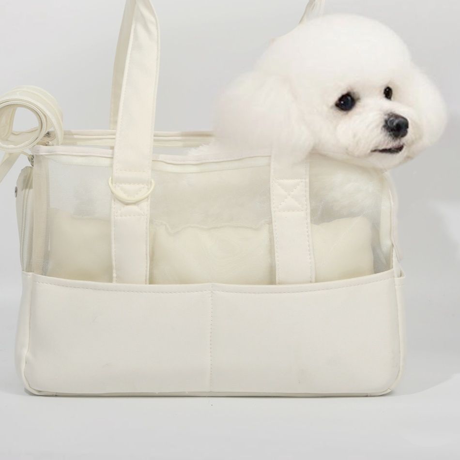 ペット キャリー 透明メッシュ 犬の快適お出かけバッグ