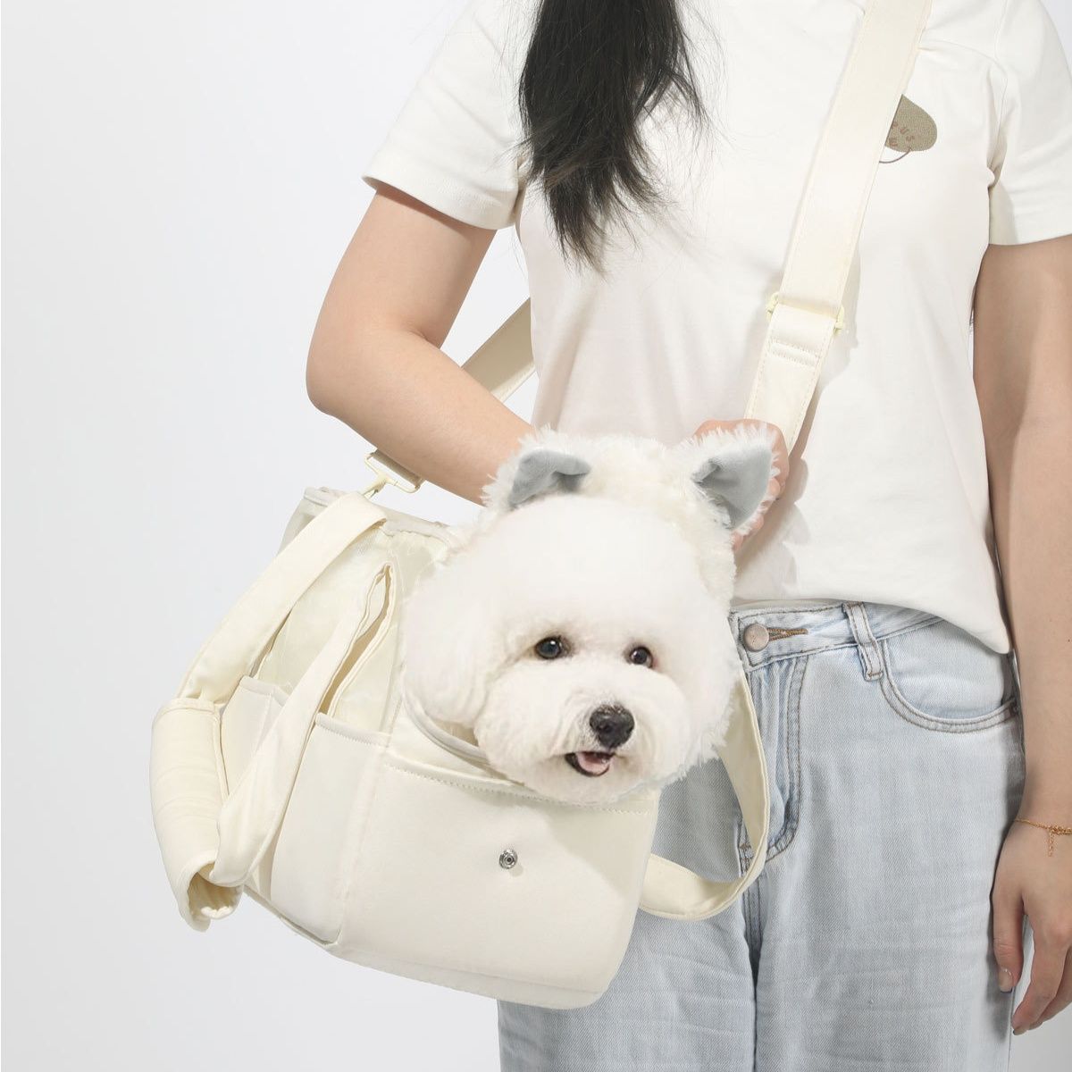 ペット キャリー 透明メッシュ 犬の快適お出かけバッグ
