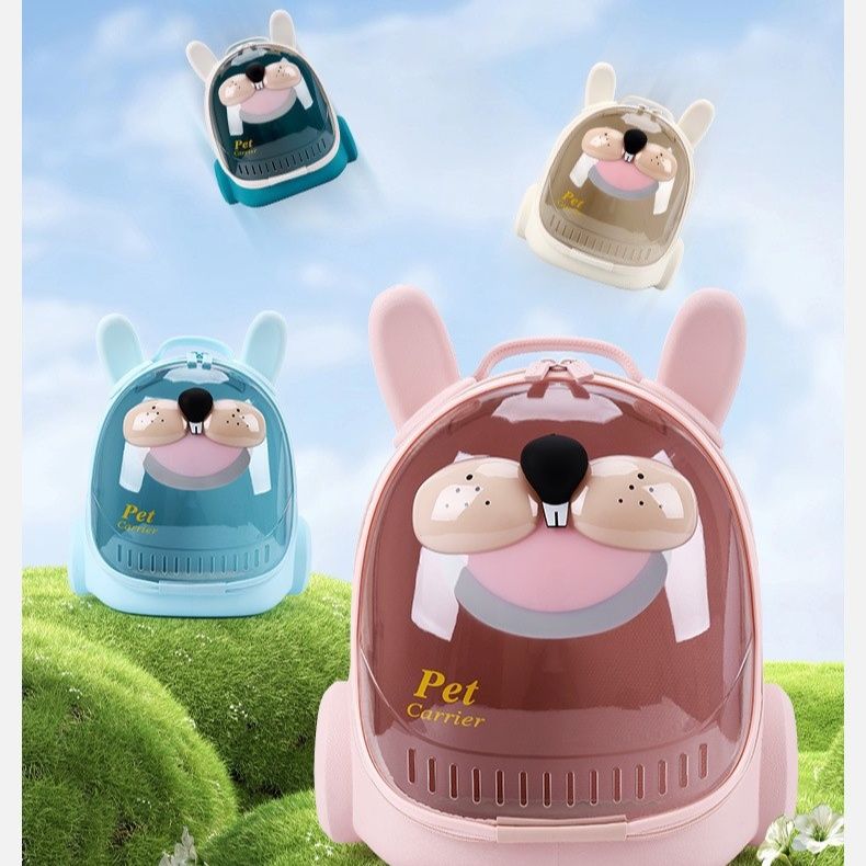 ペット キャリー 猫用うさぎ風キャラクター透明窓付きキャリー