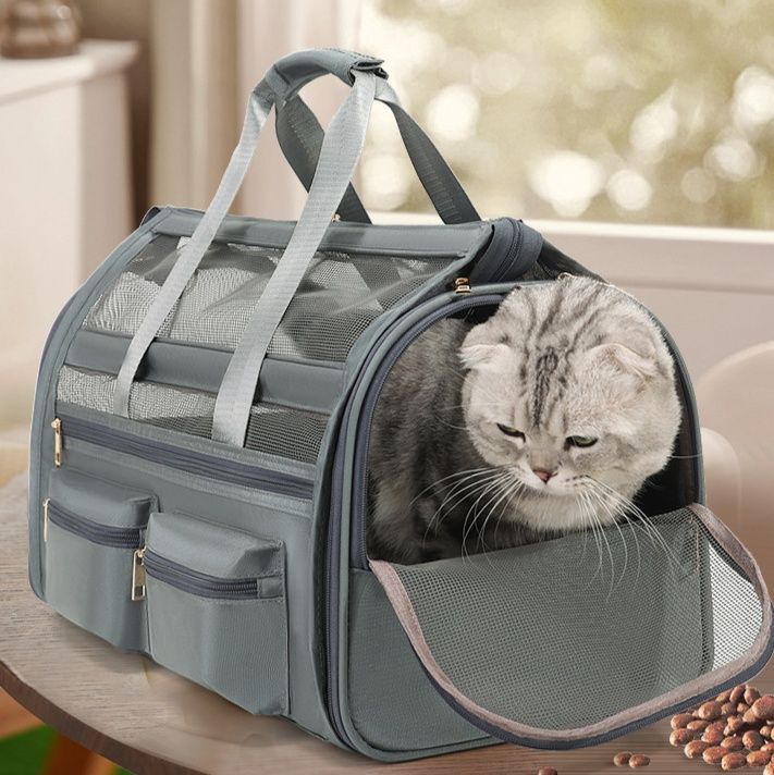 ペット キャリー 猫用快適通気性メッシュポケット付きキャリー