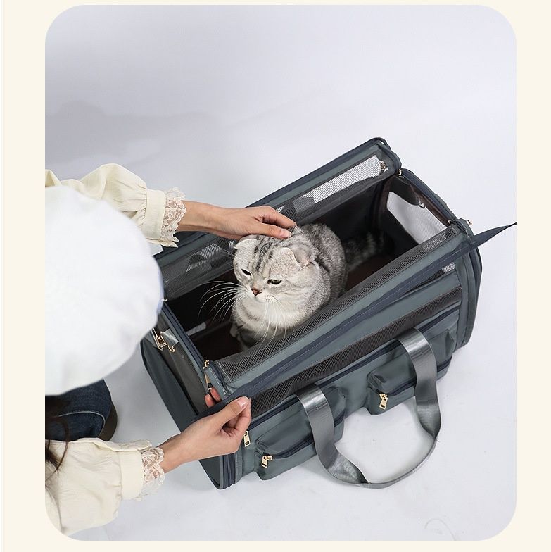 ペット キャリー 猫用快適通気性メッシュポケット付きキャリー