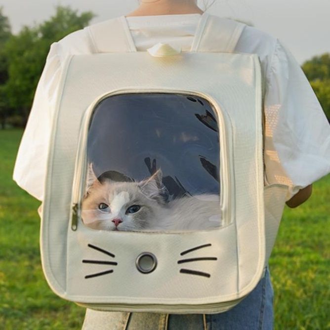 ペット キャリー 猫顔デザイン 通気性抜群 リュック型キャリー