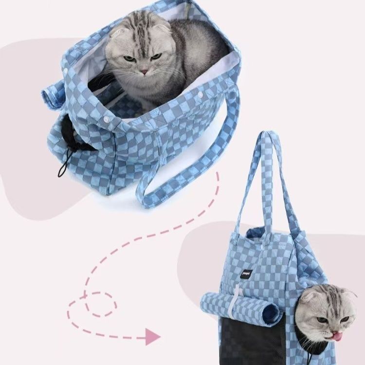 ペット キャリー 市松模様の猫用おでかけバッグ