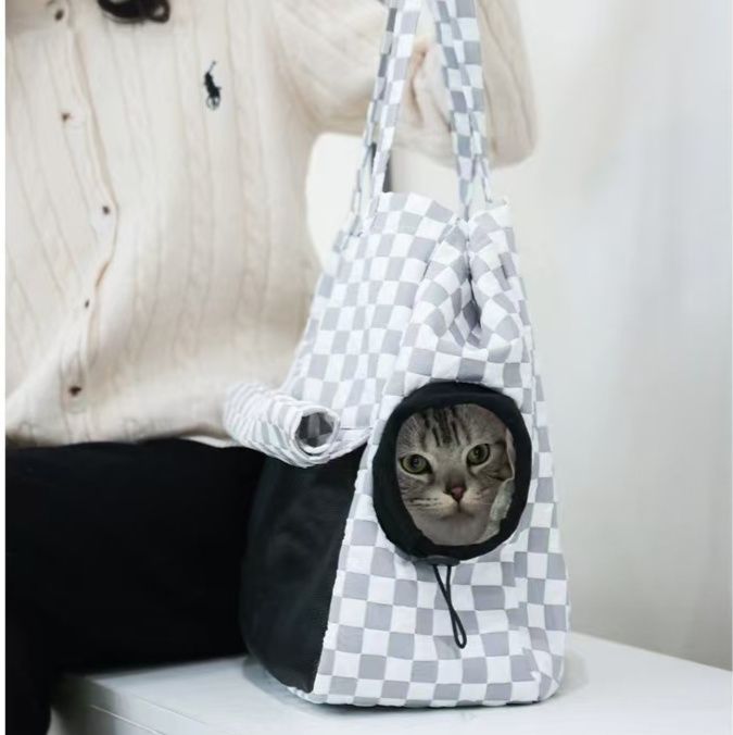 ペット キャリー 市松模様の猫用おでかけバッグ