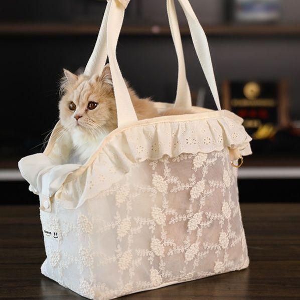 ペット キャリー 猫用レース模様のおしゃれ猫用お出かけバッグ