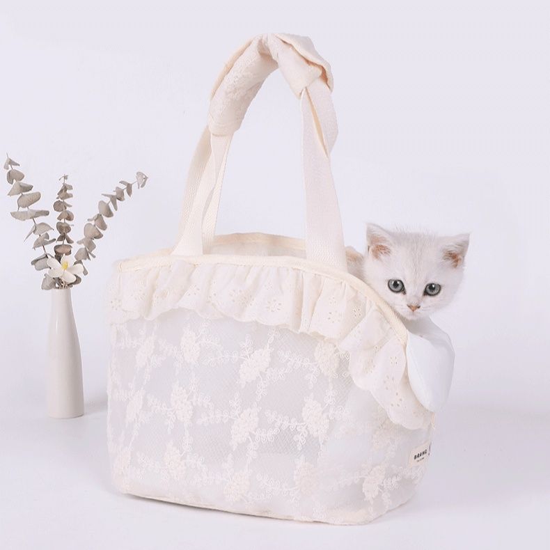 ペット キャリー 猫用レース模様のおしゃれ猫用お出かけバッグ