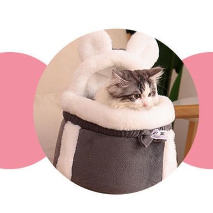 ペット キャリー 猫用もこもこ猫耳保温おでかけバッグ