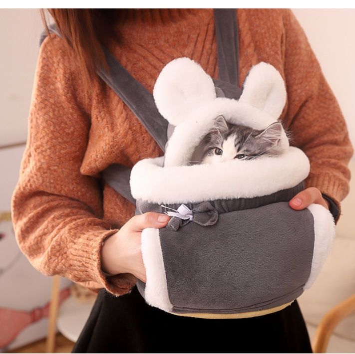 ペット キャリー 猫用もこもこ猫耳保温おでかけバッグ