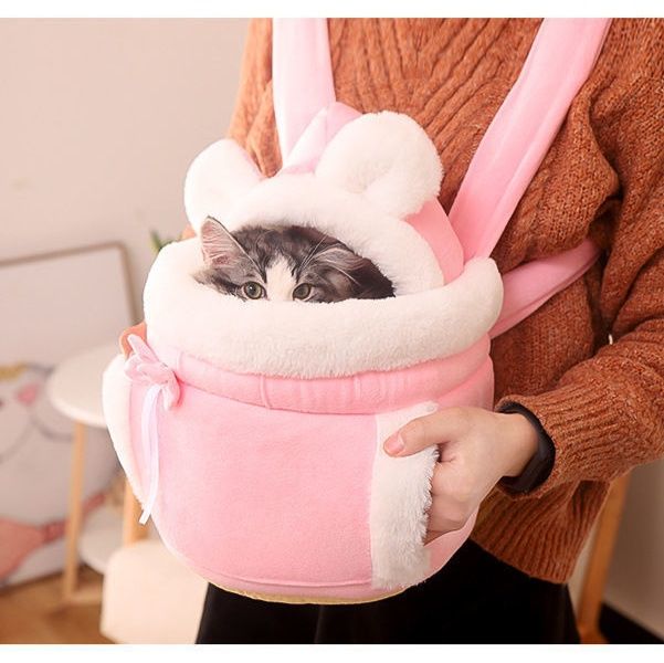 ペット キャリー 猫用もこもこ猫耳保温おでかけバッグ